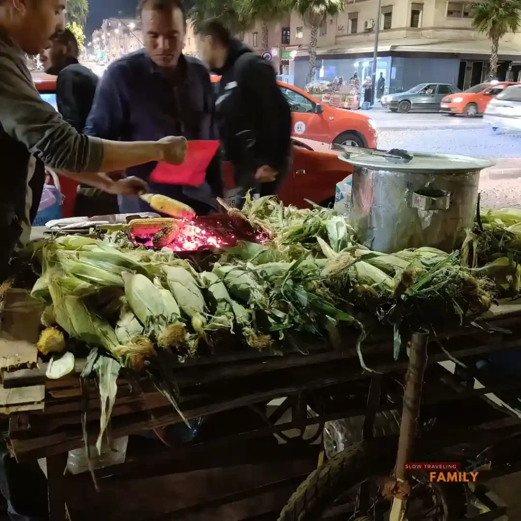 Street food outside Souk El Had in the evening
