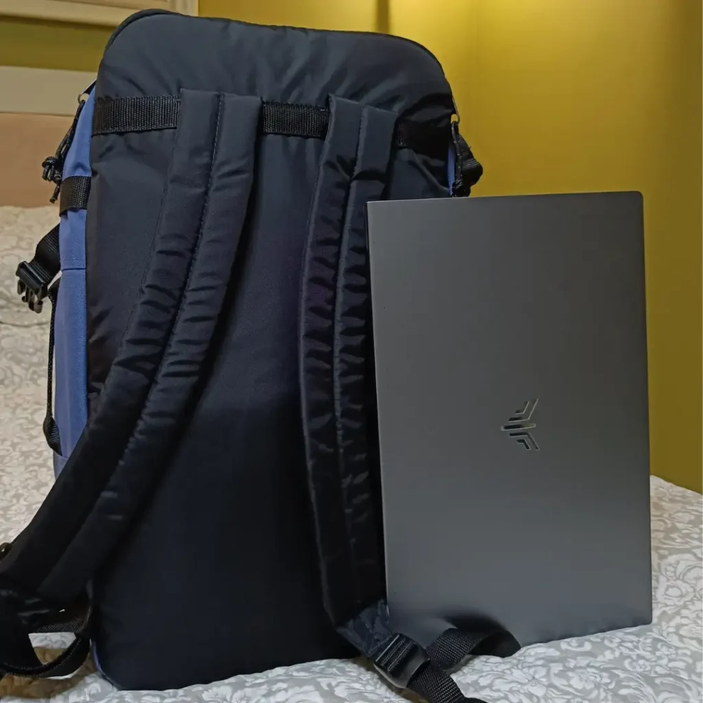 Padded laptop compartment on the Eastpak Carry Pack designed to hold a 15.6 inch laptop